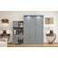 Grand lit escamotable avec armoire de rangement, support à vin, porte-verre, tiroirs et bande DEL multicolore, gris