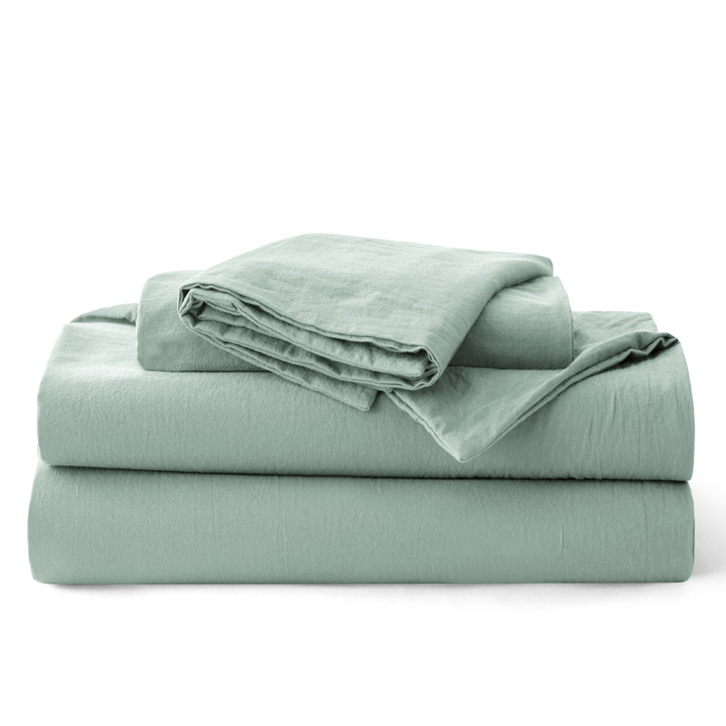 Bedsure 100% Washed Cotton Duvet Cover Queen Set - Minimalist Cotton Beding Set For All Season（set of 3）, Green