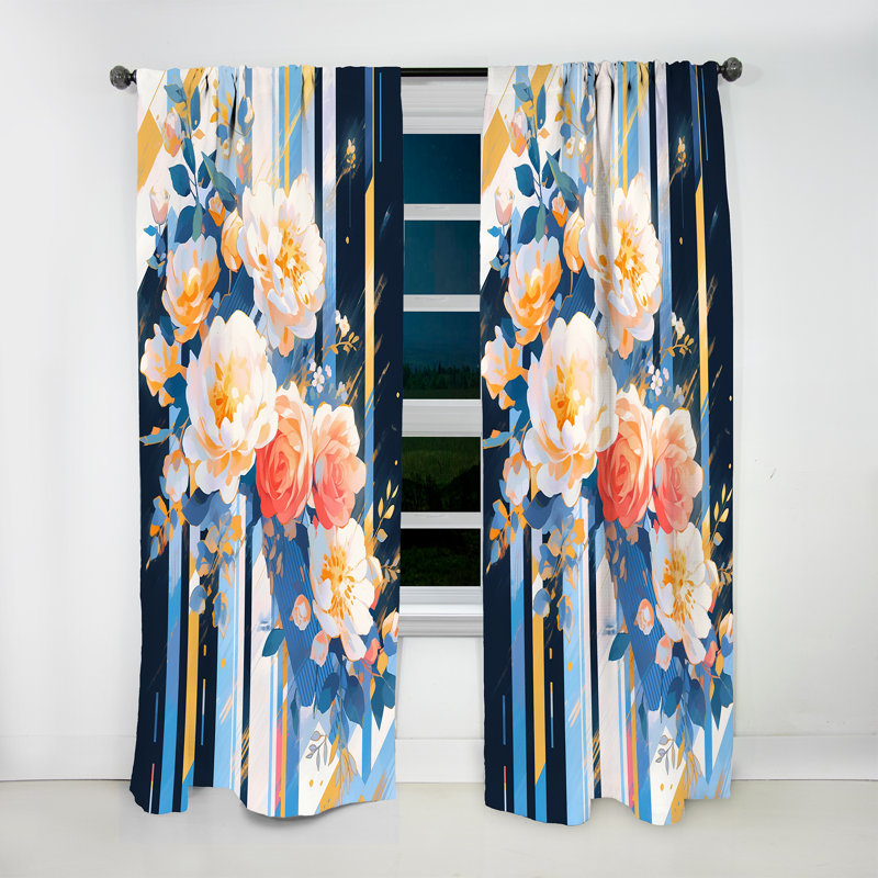 Edom Peony Whispers Bouquet II - Modern Curtain - Velvet Room Darkening - 1 panel, 52" W x 108" L