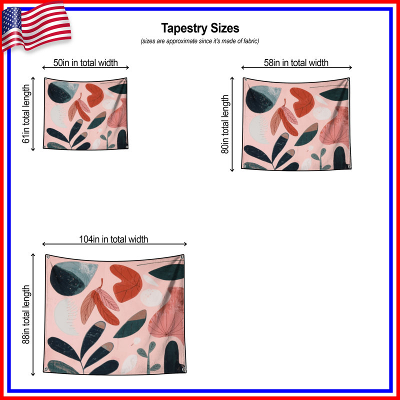 Tapisserie murale formes abstraites - Botanicals, H 104 po x 88 avec 4 œillets