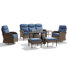 Ensemble de conversation pour foyer d'extérieur en osier 7 pièces avec canapé, fauteuils pivotants et repose-pieds