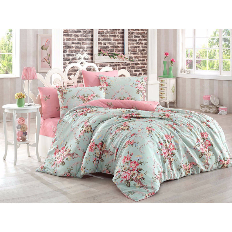 Ensemble de housse de couette double douce (3 pièces), menthe, rose, jaune et vert | Housse de couette 65% coton / 35% polyester: 78,7 po x 78,7 po | Taies d'oreiller: 31,5 po x 31,5 po | Lavable à la machine, conception durable et élégante pour un sommeil confortable