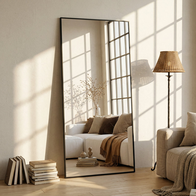 Miroir surdimensionné sur toute la longueur avec support, miroir sur pied corps entier, miroir de plancher avec miroir mural rectangulaire en alliage d'aluminium