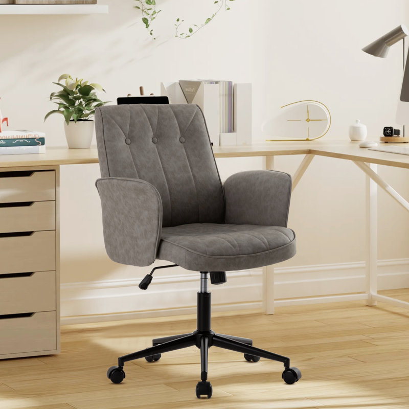 Prezioso Upholstered Leather Ergonomic Swivel Height Adjustable Task Chair, Gray
