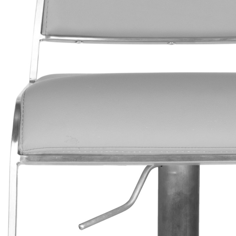 Gray Adjustable Swivel Bar Stool with Metal Base and Leather Seat