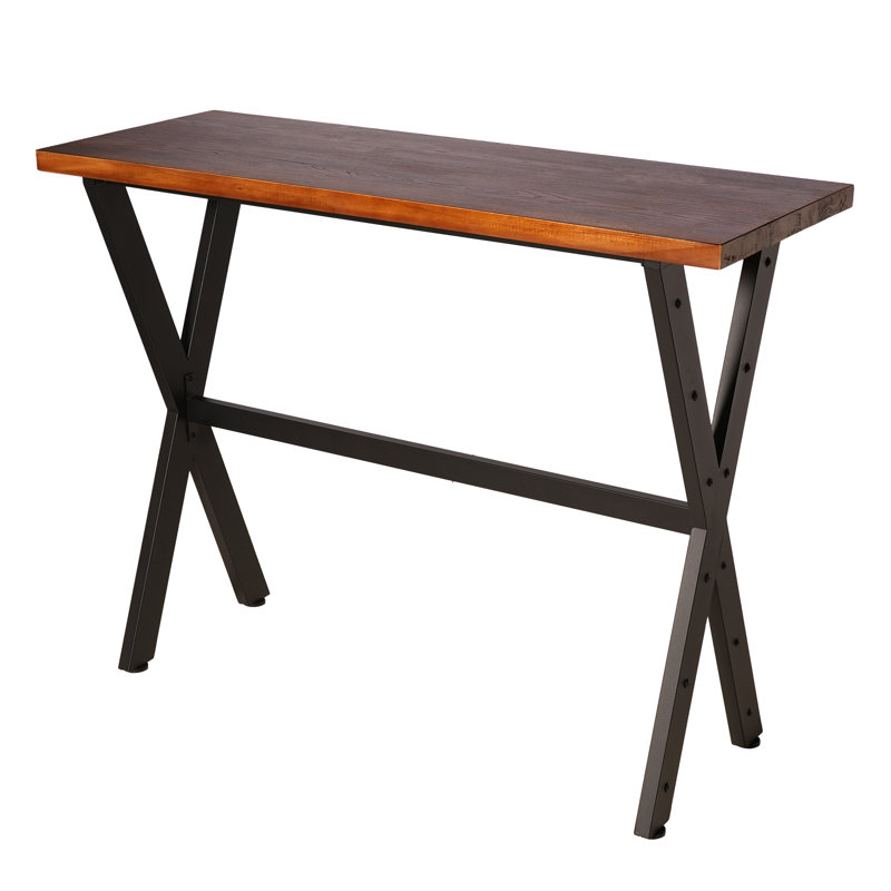 Bar Table, 55.12"L×41.3"H Bar Height Pub Table High Top Rectangular Sofa Console Table Kitchen Dining Coffee Table, For Narrow Space, Living Room, Indoor, Rustic Brown Wood, Industrial Black Metal