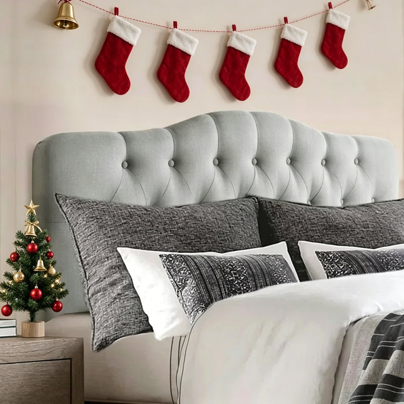 Linen Upholstered Headboard-Modern-Adjustable Height-Button Tufting, Gray, Queen