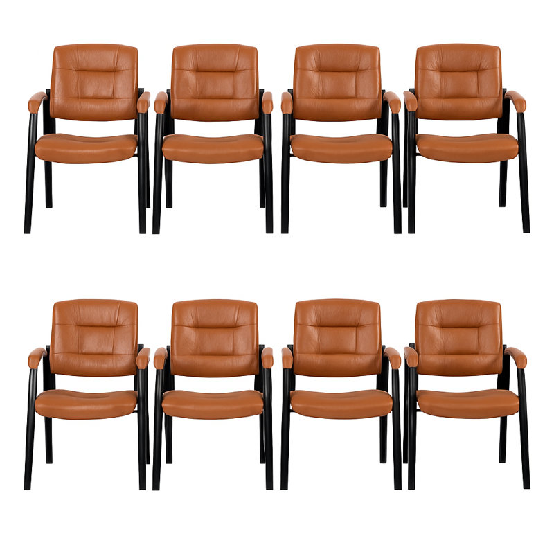 Stackable Faux Leather Reception Chairs – Set of 8 | Office Guest Seating for Lobbies, Clinics & Waiting Rooms, Caramel