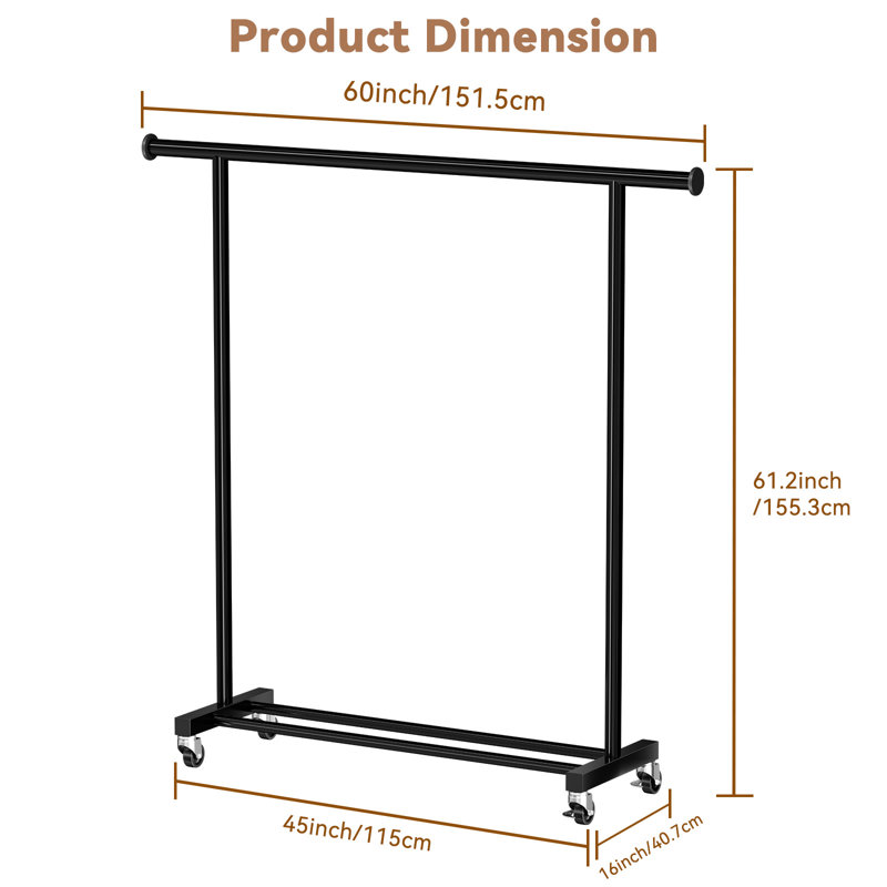 60-Inch Large Capacity Rolling Clothes Rack, Black