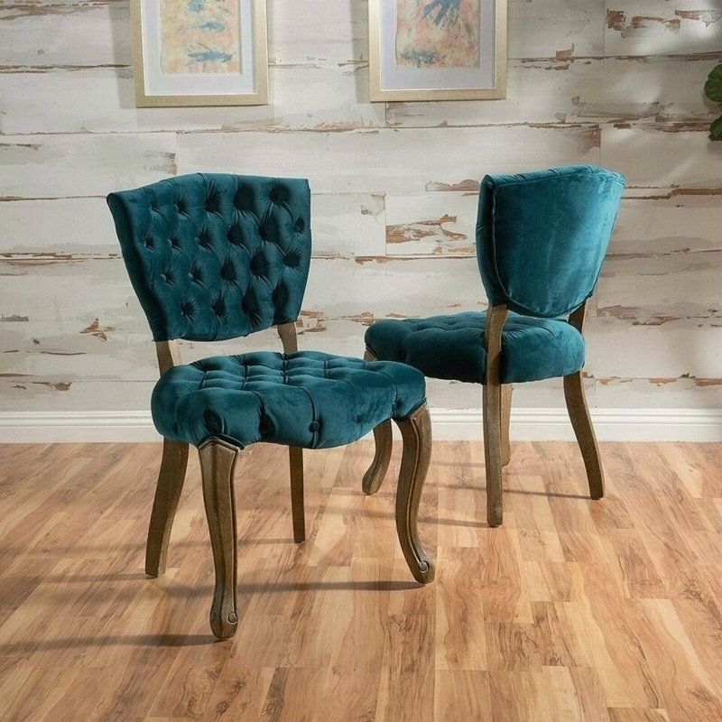 Chaise capitonnée KD (ensemble de 2), Velours bleu sarcelle