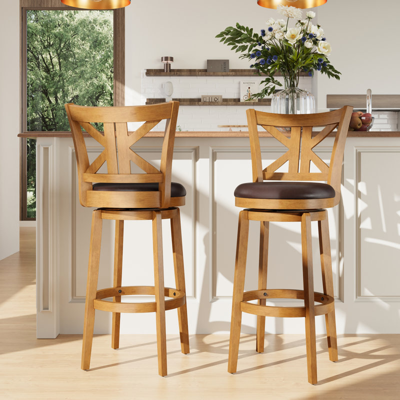Tabouret de comptoir de 30 po en bois rembourré Farmhouse avec dossier en forme de K et similicuir, 1