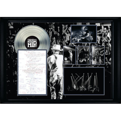 The Tragically Hip, collage encadré en tournée avec feuille lyrique et LP argenté