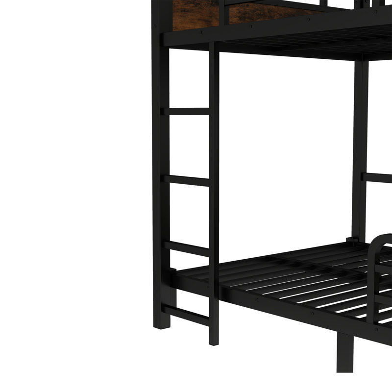 Metal Full XL Over Full XL Bunk Bed with Loft Conversion - Separable Into Loft and Single Bed, Raised Rail Guard, Vintage