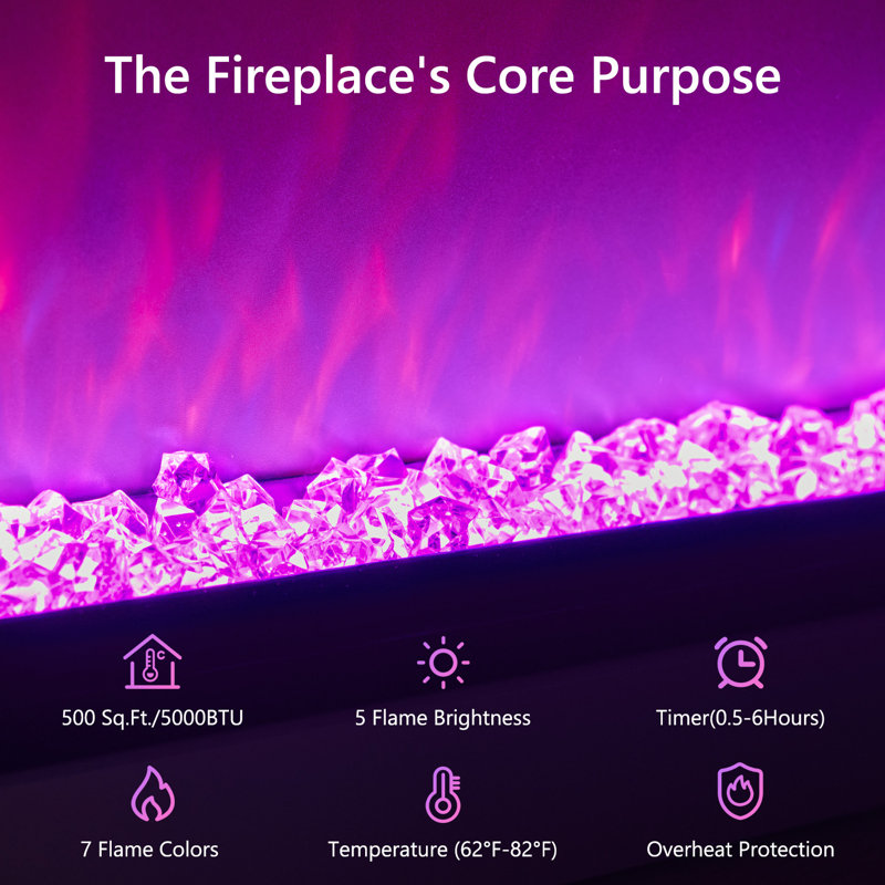 Insertion de foyer électrique 36 po, chauffage de foyer avec télécommande, contrôle de chauffage, contrôle de 3 flammes, minuterie de 6 heures, protection contre la surchauffe, 1400 W, écran tactile, faible bruit