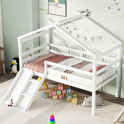 Lit mezzanine simple bas Auvil avec glissade, échelle, barrières de sécurité,