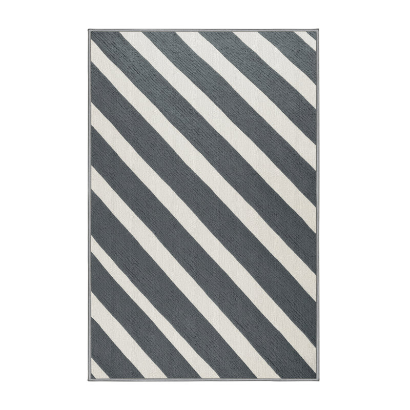  Tapis lavable rayé gris tourterelle blanc, Rectangle 5 pi x 7 pi