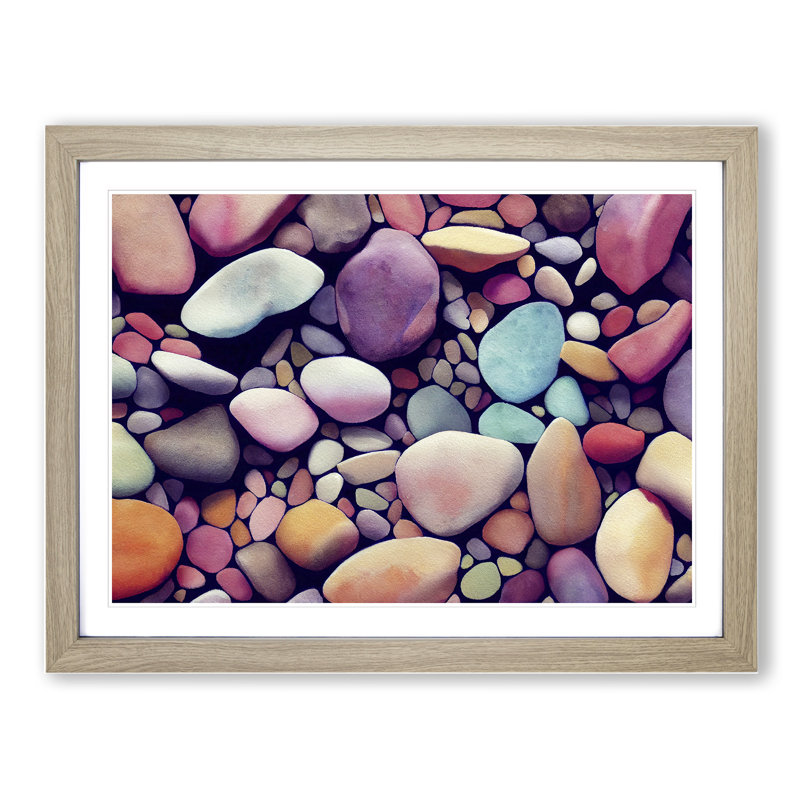Colourful River Pebbles Vol.1 - Single Picture Frame Print, Oak Framed, 25cm H x 34cm W x 2cm D
