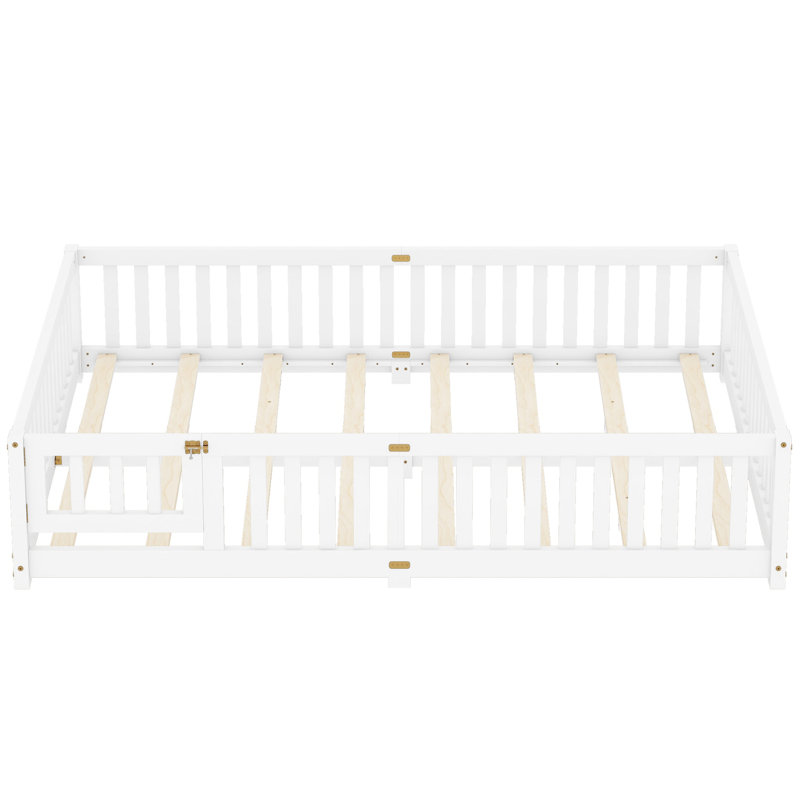 Lit grand pour enfants avec garde-corps et porte de sécurité grand lit blanc, lit bas pour tout-petits et enfants, Grand