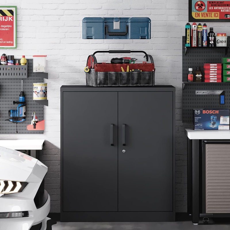 Metal Storage Cabinets With Lock, Small Locker Steel Cabinets, Adjustable Shelves 2 Doors For Home,Office, Warehouse,Garage
