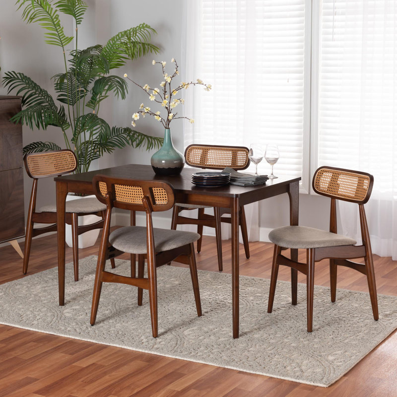 Ensemble repas pour 4 personnes Bianey, gris, Chêne brun naturel