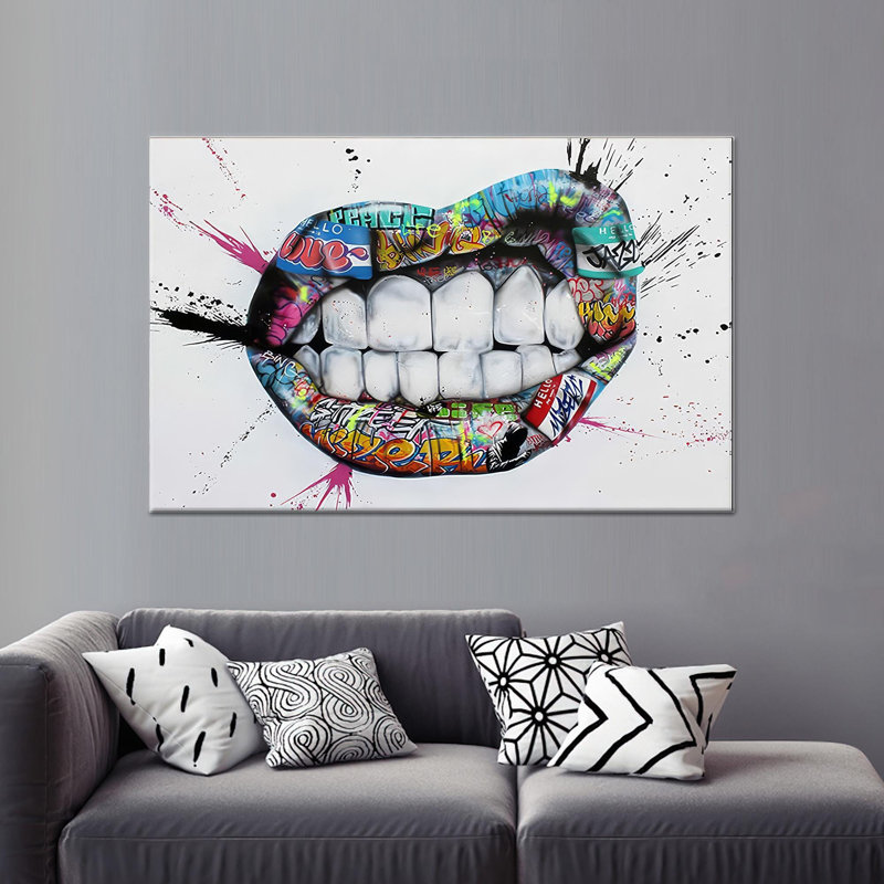«Modern Banksy Style», art mural en verre graffiti à dents, toile imprimée 1P, 27,6 po H x 39,4 po l
