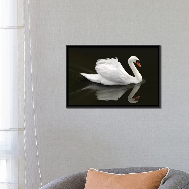 « Swan » par Ben Heine-reproduction de photo, Toile avec cadre noir, Pas de tapis, H 18 po x l 26 po x P 1,5 po