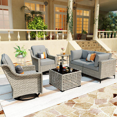 Emroy 6 - Piece Outdoor Wicker Sectional Seating Group with Cushions