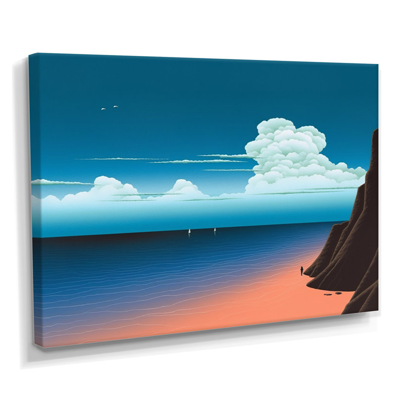 Bleu profond océan Horizon montagne nuages - plage et océan, art mural, Toile tendue, H 12 po x l 20 po x P 1 po