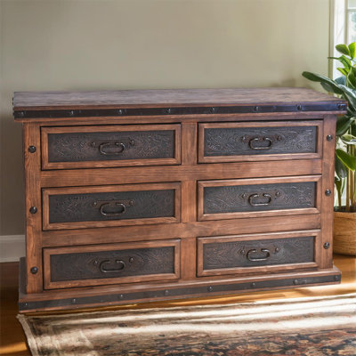 Commode Cumberland Forge à 6 tiroirs avec inserts en cuir travaillé