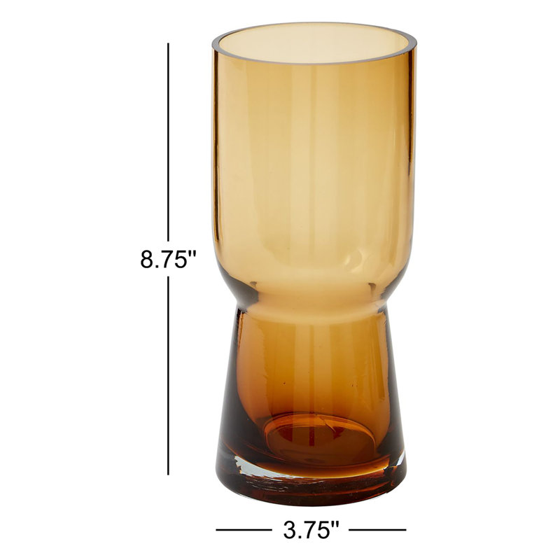 Amber Handmade Glass Table Vase, 8.75" H x 3.75" W x 3.75" D