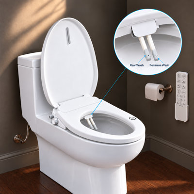 Abattant de toilette bidet électrique allongé Cleanlite E1 avec siège chauffant, séchoir à air chaud et télécommande