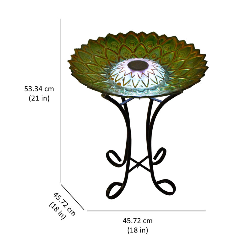Bain d'oiseaux en verre avec éclairage solaire, Vert