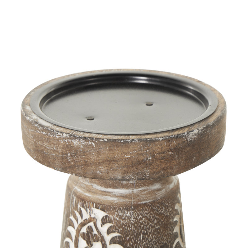 10.10'' H Wood Tabletop Candlestick, Dark Brown