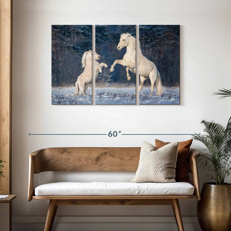 Brampt, chevaux blancs d'hiver, H 36 po x l 57 po