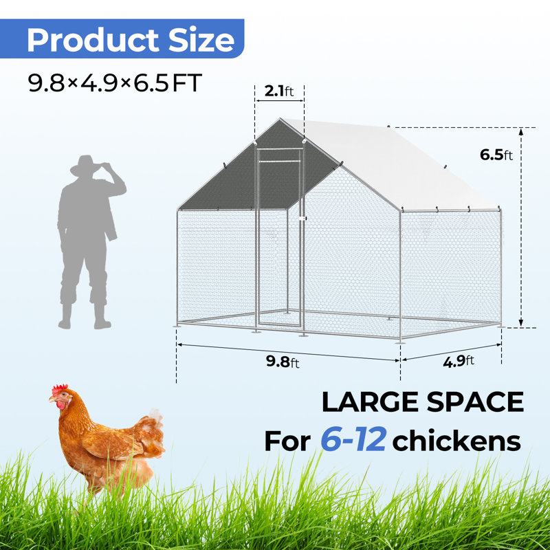 Poulailler de grande taille pour 6/12 poulets avec une housse imperméable et un enclos à poulets en treillis en métal pour l'extérieur