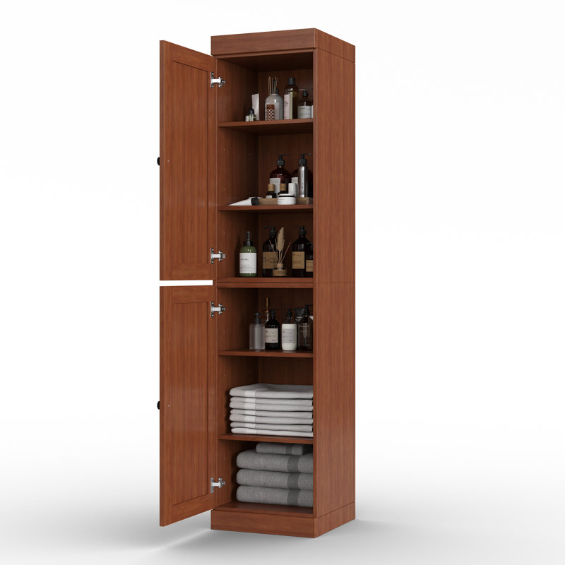 Armoire de rangement 100% bois massif 16,5 po avec portes Shaker et tablettes réglables, Moka