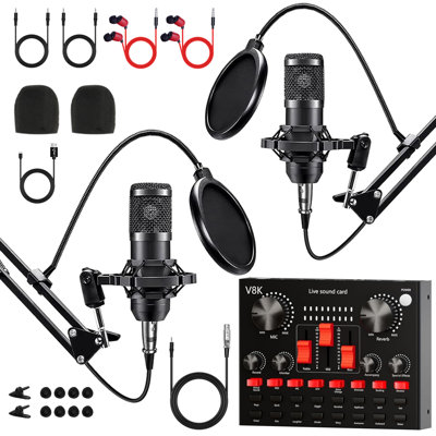 Ensemble de matériel de balado, ensemble de studio d'enregistrement avec deux micros BM800 et changeur de voix pour PC / mobile, diffusion en direct, chant, jeu, changeur de voix