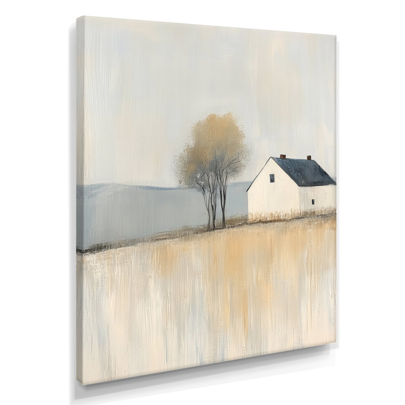 Ferme isolée et arbre - Impression sur toile représentant la campagne, H 32 po x l 16 po, Toile tendue