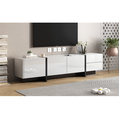 White & Black Contemporary Rectangle Design TV Stand, Unique Style TV Console Table For Tvs Up To 80'', Modern TV Cabinet With High Gloss UV Surface For Living Room.