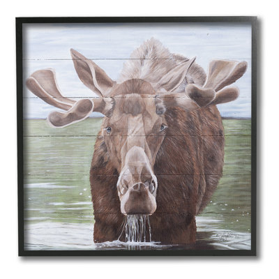 Rustic Moose in Lake Framed Giclee Art by Diane Fifer