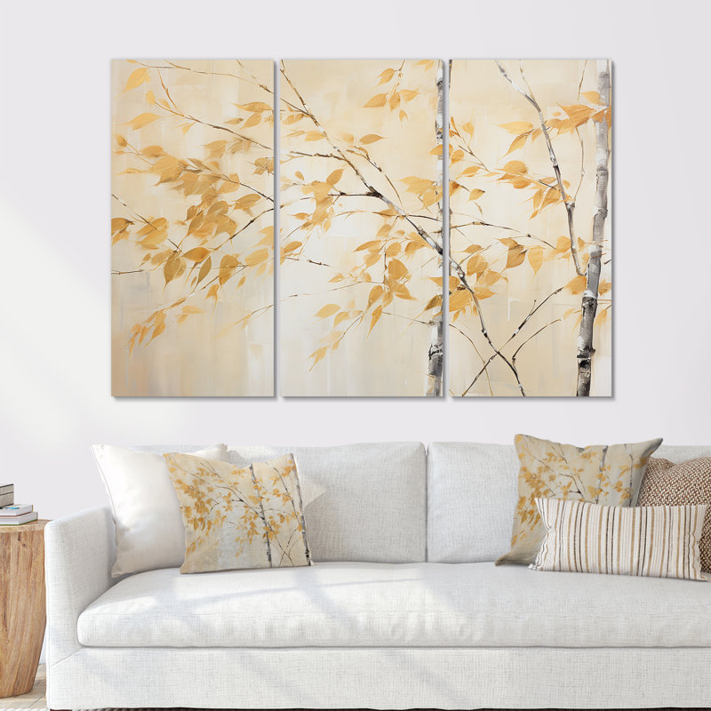 Golden Minimalisme Bamboo Moment - Ensemble de décorations murales en bambou, H 28 po x l 36 po x P 1 po, Toile tendue
