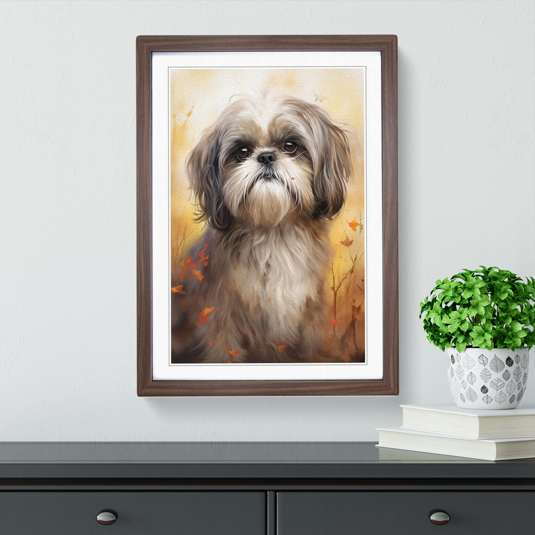 Shih Tzu Tachisme - Single Picture Frame Print on Wood