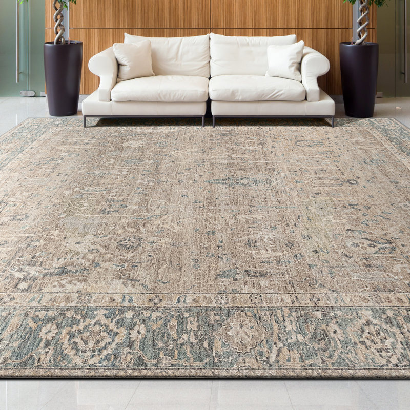 High-Quality Hand-Knotted Taupe And Teal Area Rug, Taupe And Teal, Rectangle 9' x 12'