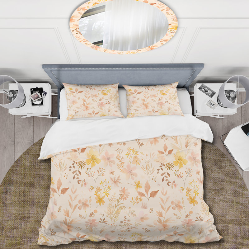 Ensemble de housse de couette Boho jaune pastel Paradise Flowers III - Boho, Housse de couette très grand + 2 taies décorativ