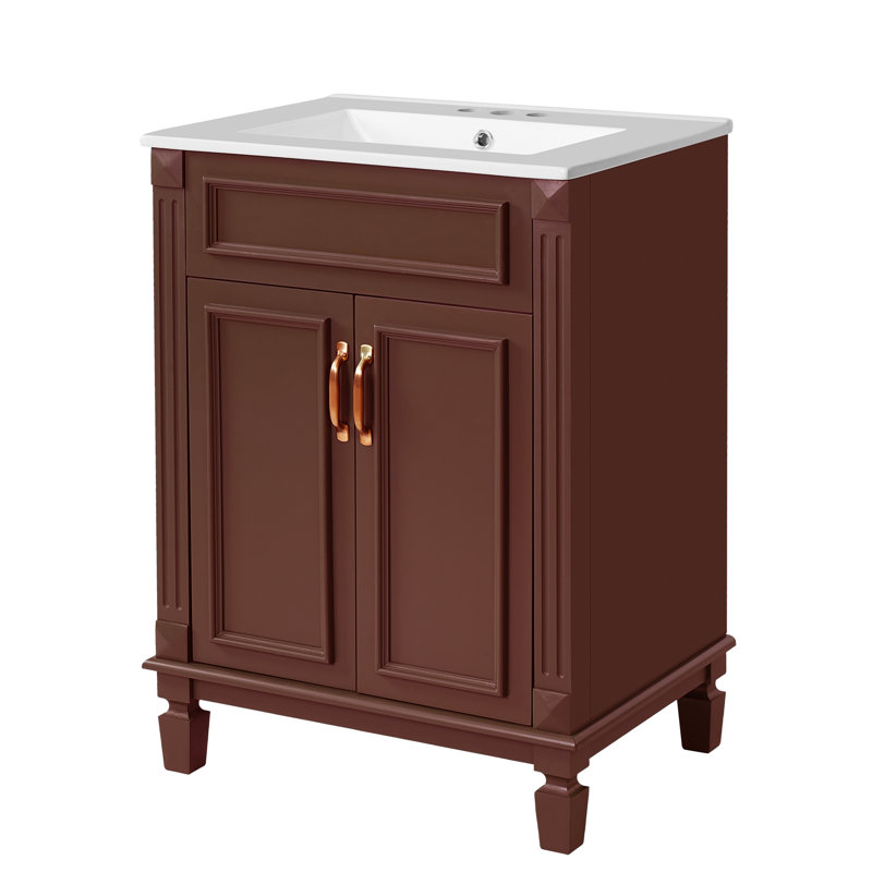 Meuble-lavabo simple 24 po avec comptoir en céramique, Brun