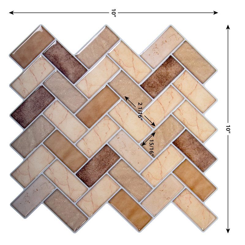 Carreau de mosaïque pelez et collez en PVC 10 po x 10 po, Beige