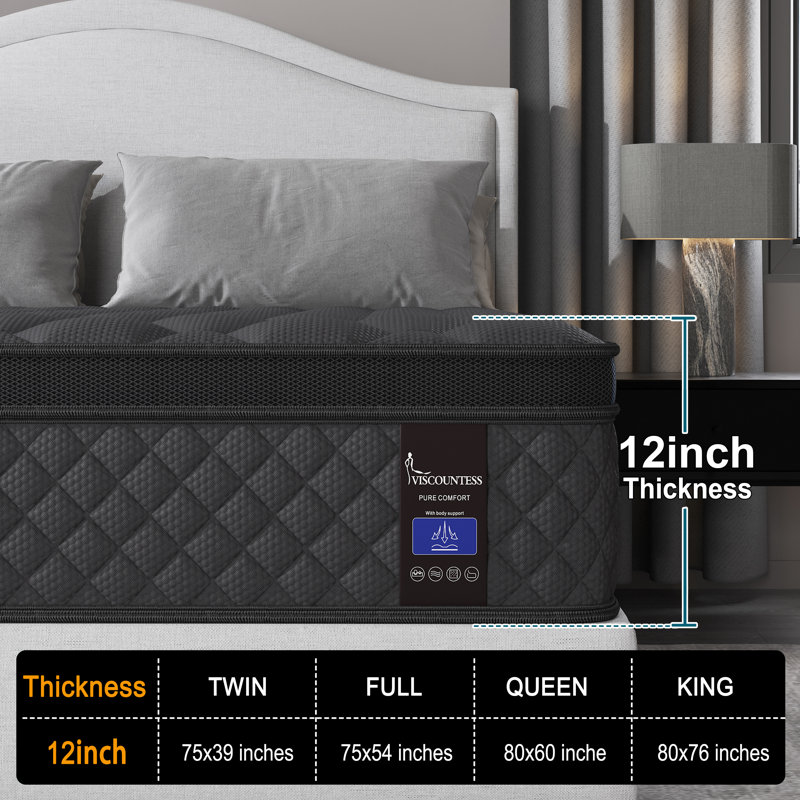 12'' Medium Hybrid Mattress with Cooling Gel Memory Foam and Pocket Coils CertiPUR-US® Certified Mattress in a Box, Twin