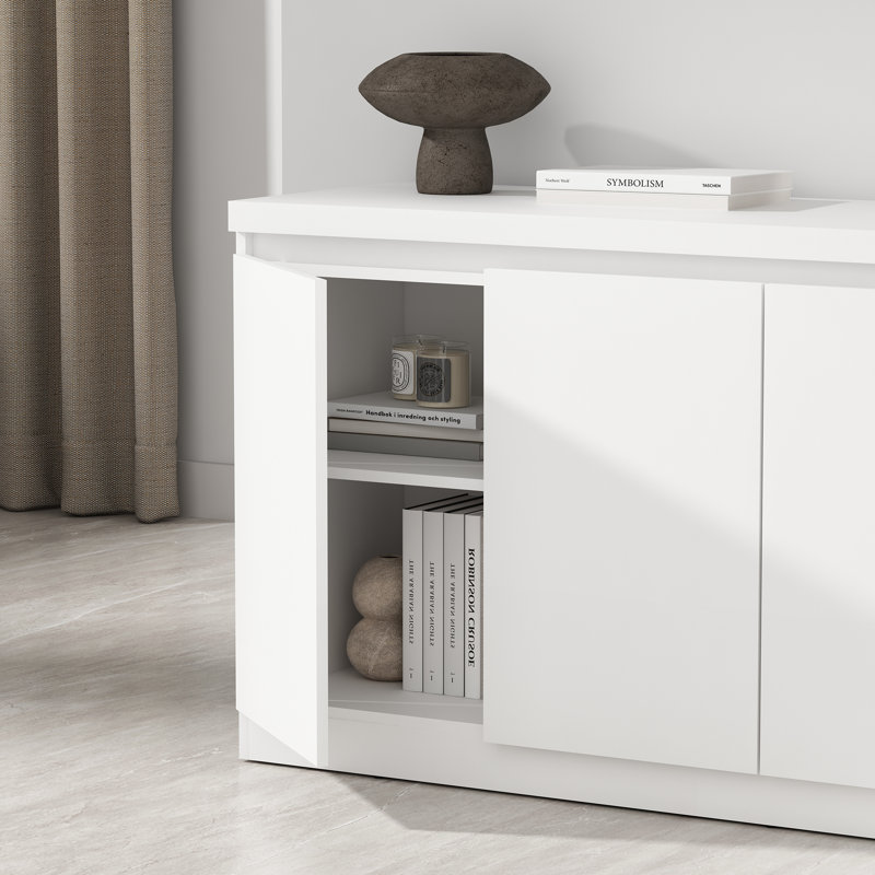 Viennese 62" Wide Contemporary Modern 6-Shelf Sideboard in White, White