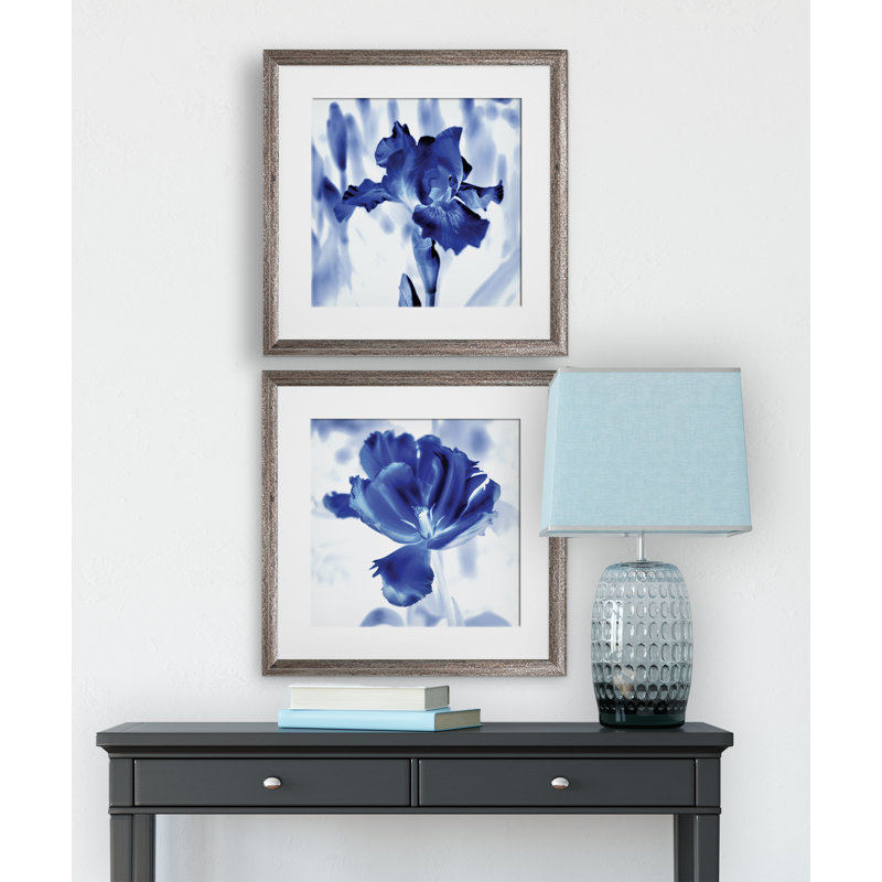 Blue Ice Iris - ensemble de 2 reproductions d'art encadrées, Cadre brun
