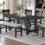 Table de salle à manger fonctionnelle en placage de bois massif noir anthracite, meuble de salle à manger simple, 1 pièce